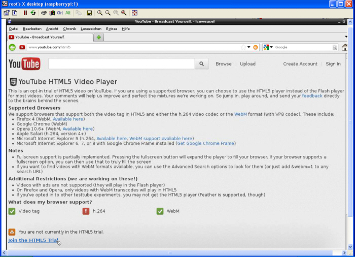 Join the HTML5 youtube-Trial